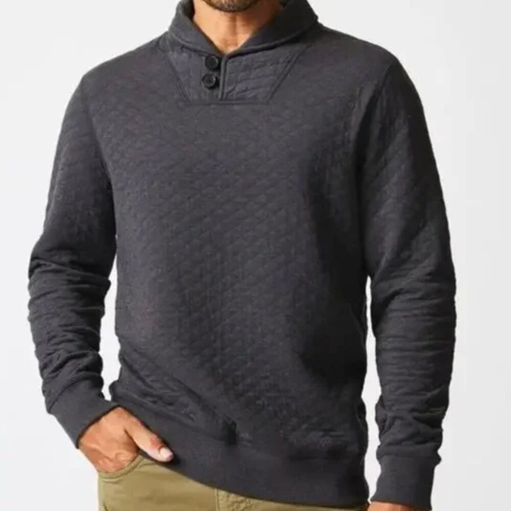 Billy Reid‎ Diamond Quilt Shawl Leather Suede Elbow Patch Sweatshirt- Charcoal